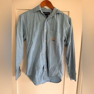 90s Vintage Ralph Lauren Light Blue Long-Sleeve Button-Down with Chest Pocket
